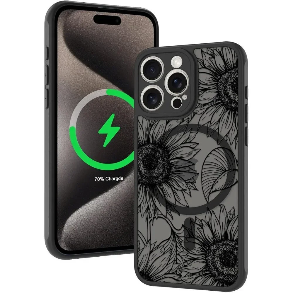 I Phone 15 Pro Max Sunflowers Case Matte Flowers Design Cover Charging